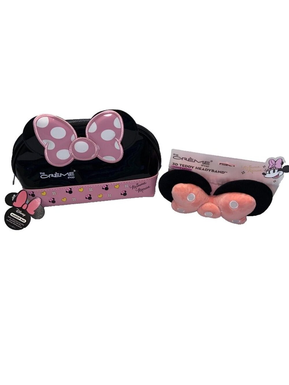 MINNIE MOUSE Makeup Cosmetic Bag & 3D Teddy Headyband DISNEY THE CREME SHOP  NWT